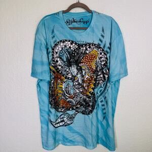 Key Closet Y2K Shirt Men 2XL Koi Fish Dragon Studded Metallic Tee Tattoo Art